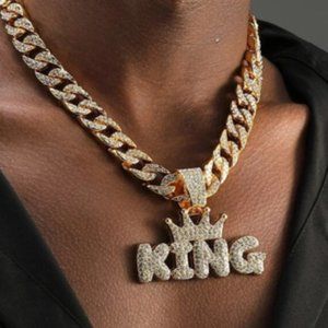 NEW Fully Iced Out Gold Cuban Chain Necklace